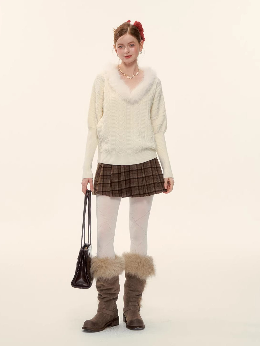 Vintage Red Plaid Wool-Blend Mini Skirt