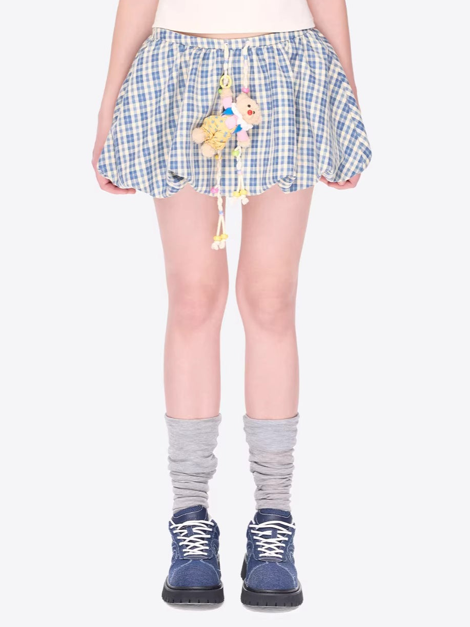 Slimming A-Line Bubble Plaid Mini Skirt