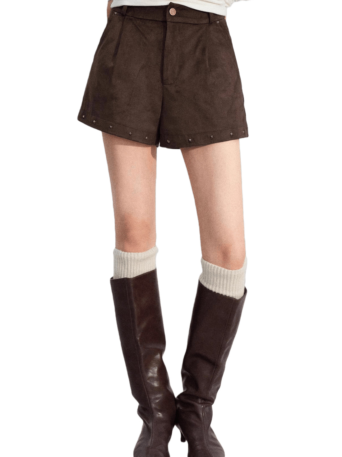 Studded Suede-Look High-Rise Shorts