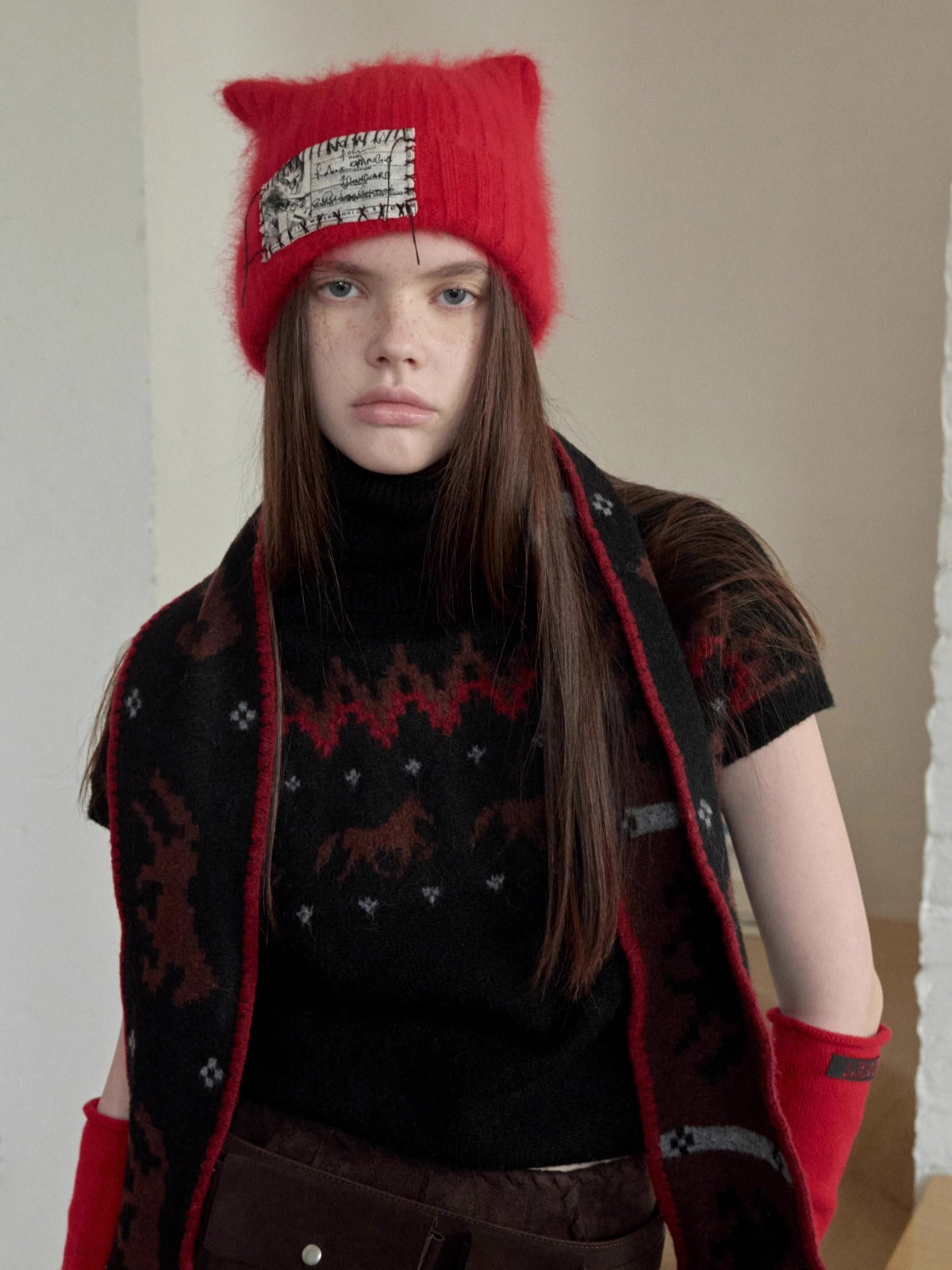 Fair Isle Pony Jacquard Turtleneck Knit Sweater