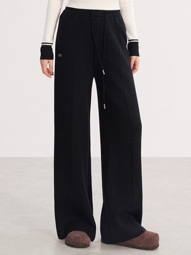 Fleece-Lined Soft-Knit Wide-Leg Pants