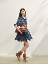 Collared Checked Waist-fitted Long-sleeve Shirt Dress - CHINASQUAD
