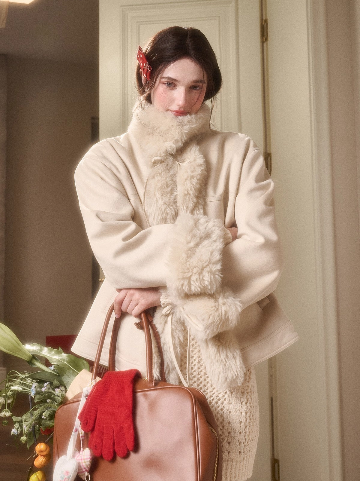 Travel Plan Shearling Fleece-Lined Stand Collar Jacket