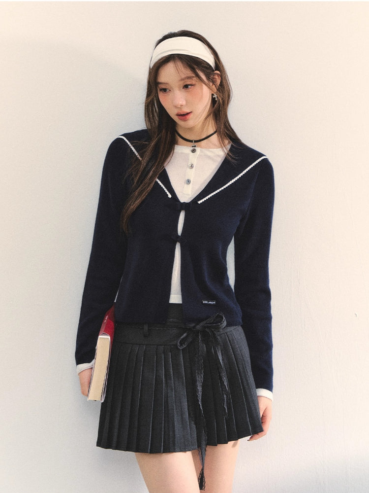 Contrasting Fake Two Piece Woolen Cardigan