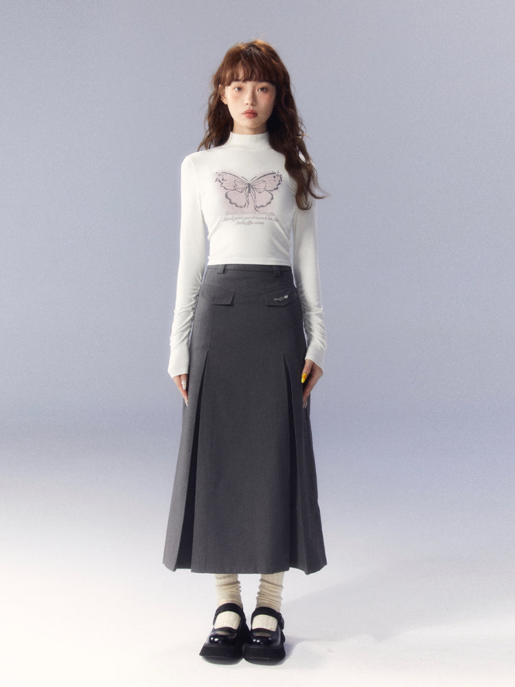 Gray A-line Pleated Suit Skirt - CHINASQUAD