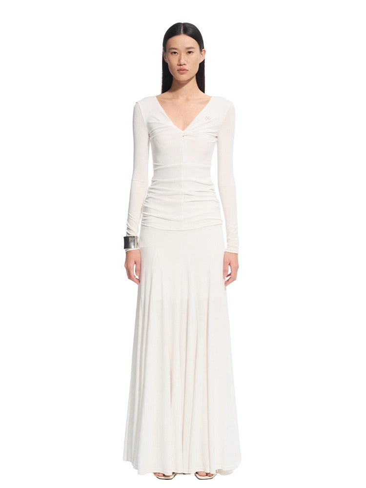 Wisteria Tencel Ribbed V-neck Maxi Dress