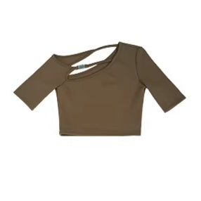 Asymmetric One-Shoulder Cropped Stretch T-Shirt