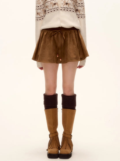 Beaded Suede Puff Mini Skirt