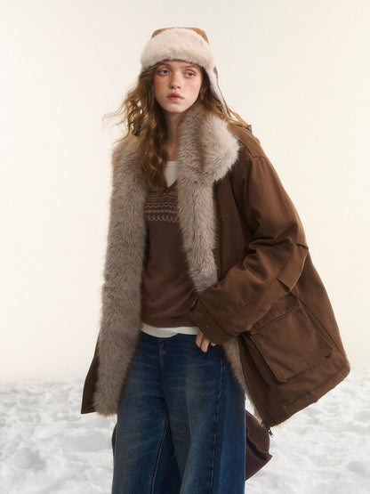 Fur-Trim Padded Utility Parka Jacket
