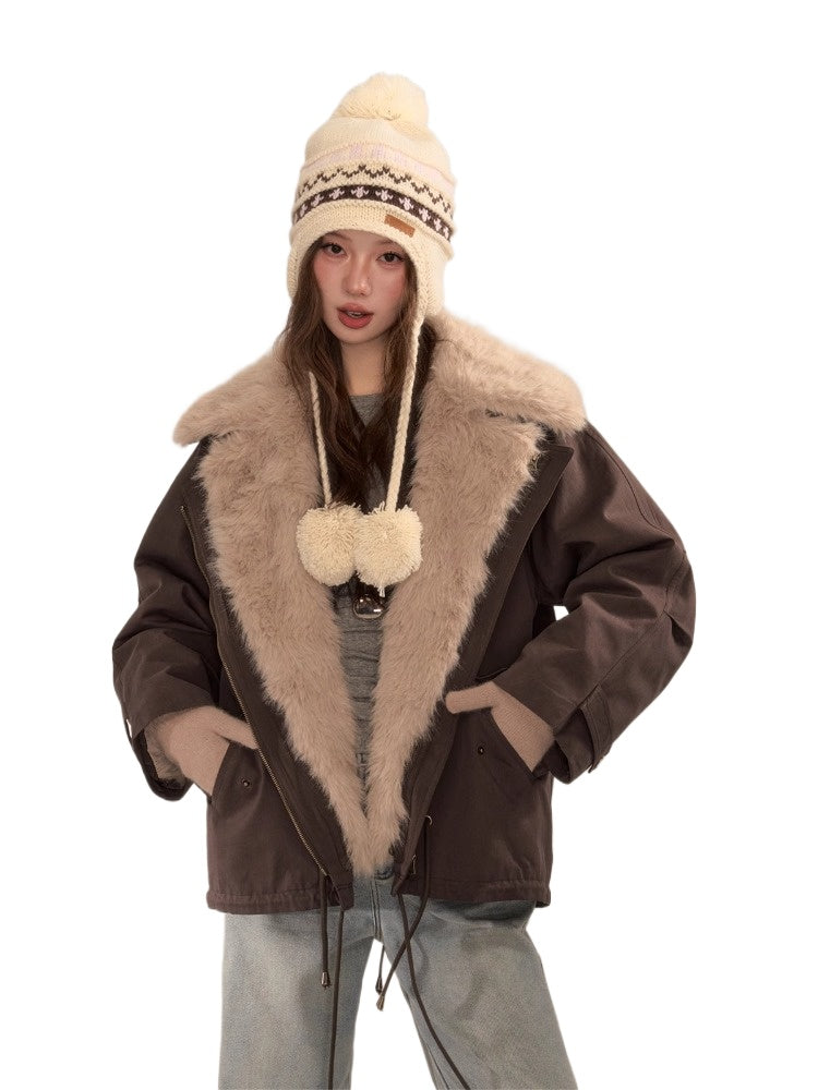 Detachable Fur Collar Parka Coat