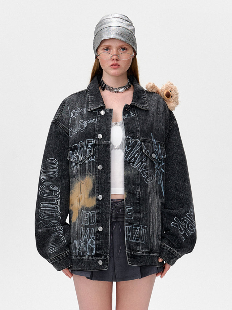 13DE MARZO Full Graffiti Denim Jacket – view 4
