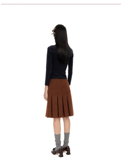 Collared Wool-Blend Fitted Knit Cardigan