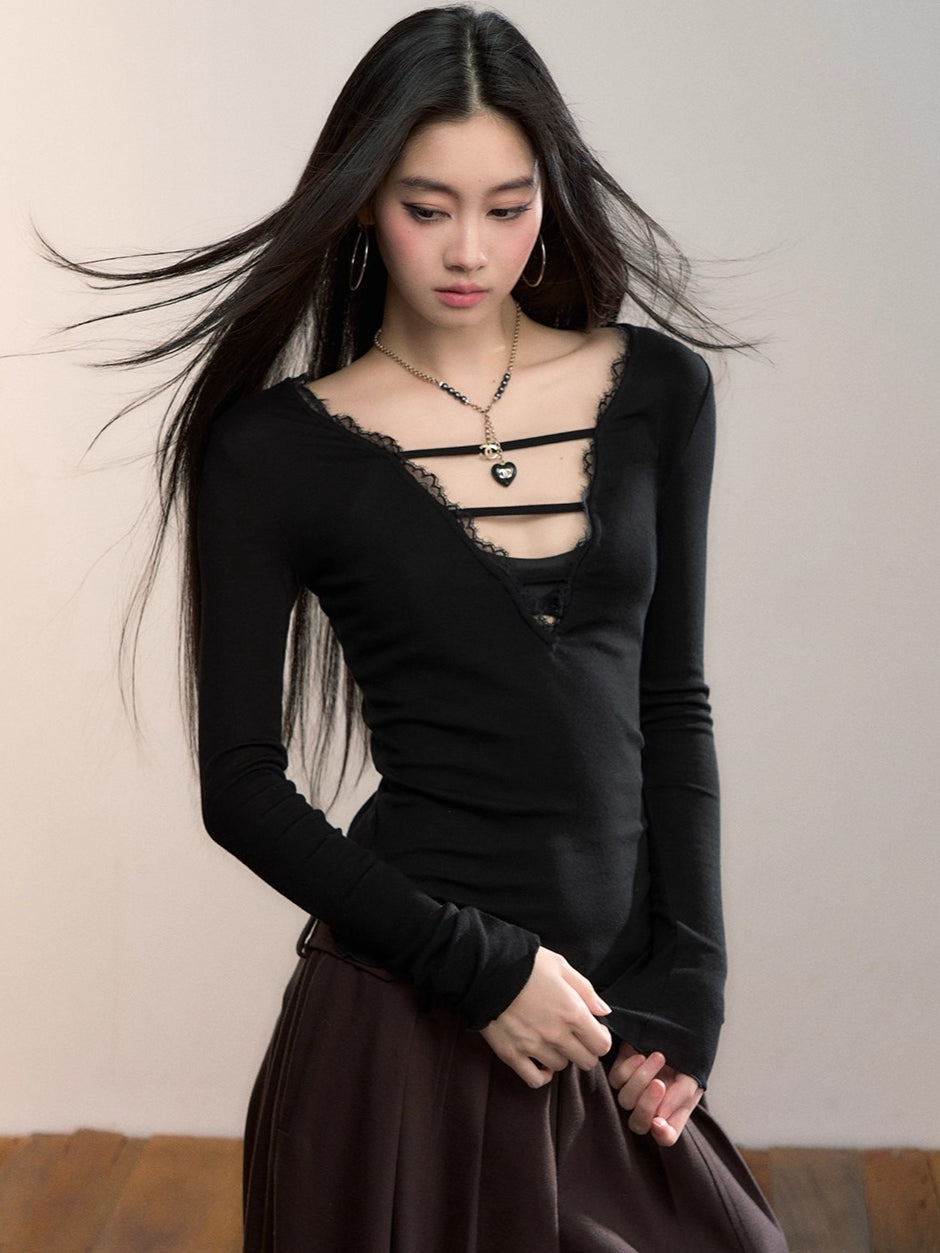 Reversible Lace-Panel Lyocell Blouse