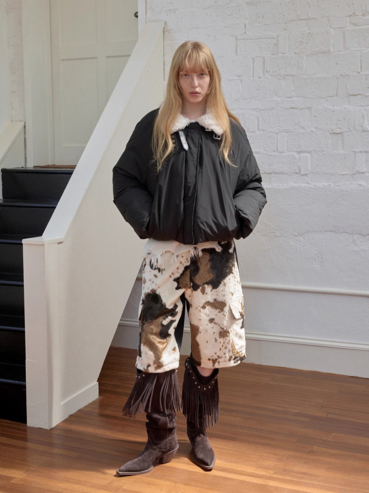 Belted Pleated Cocoon Down Jacket