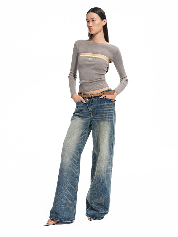Washed Denim Low-waist Wide-leg Pants - CHINASQUAD