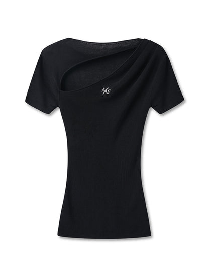 Diagonal Open High-Neck Regular Shoulder T-Shirt - CHINASQUAD