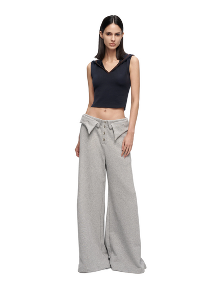 Double-Layer Collar Wide-Leg Pants In Gray