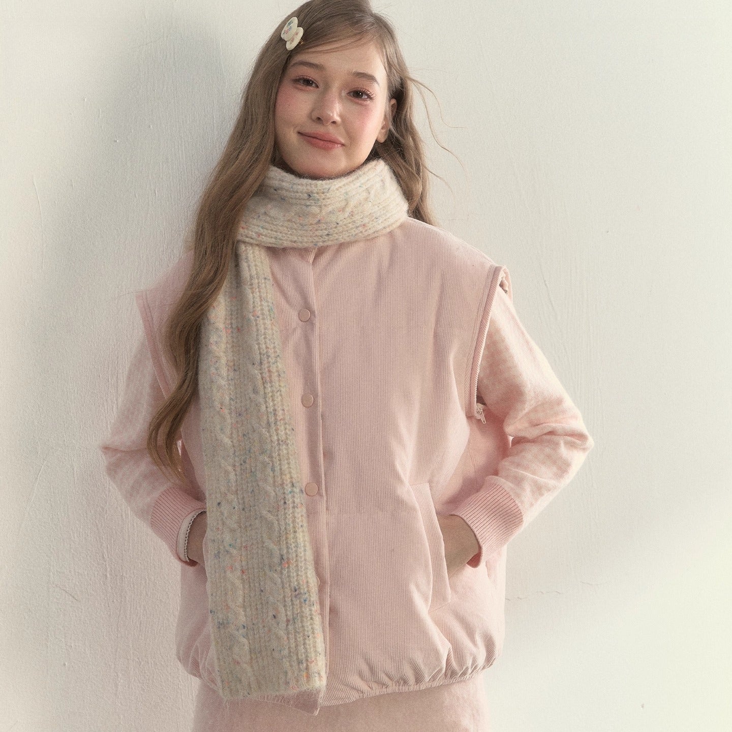 Twist-Knit Speckled Vintage Long Warm Style Wool Scarf