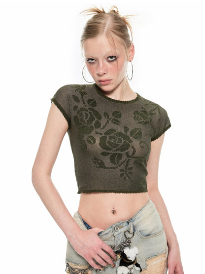 Rose Lace Cutout T-shirt