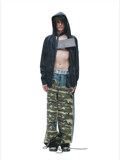 Distressed Studded Hooded Shirt