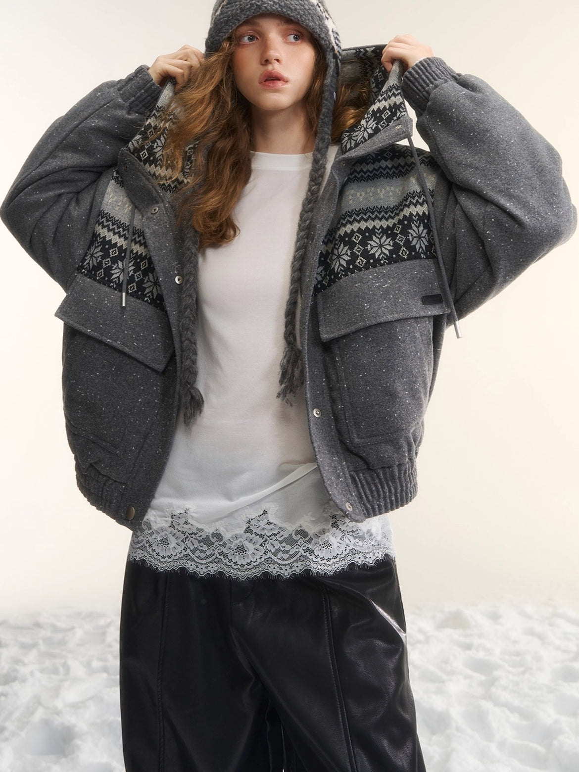 Wool-Blend Hooded Down Jacket