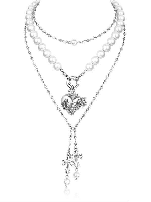 Punk Angel Heart Pearl Necklace