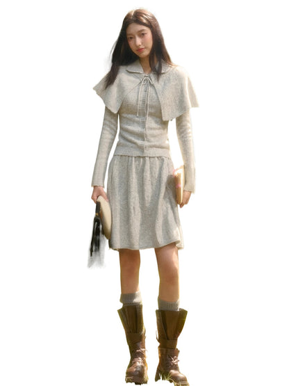 Snow Library Wool Knit Cape Cardigan &amp; Skirt Set