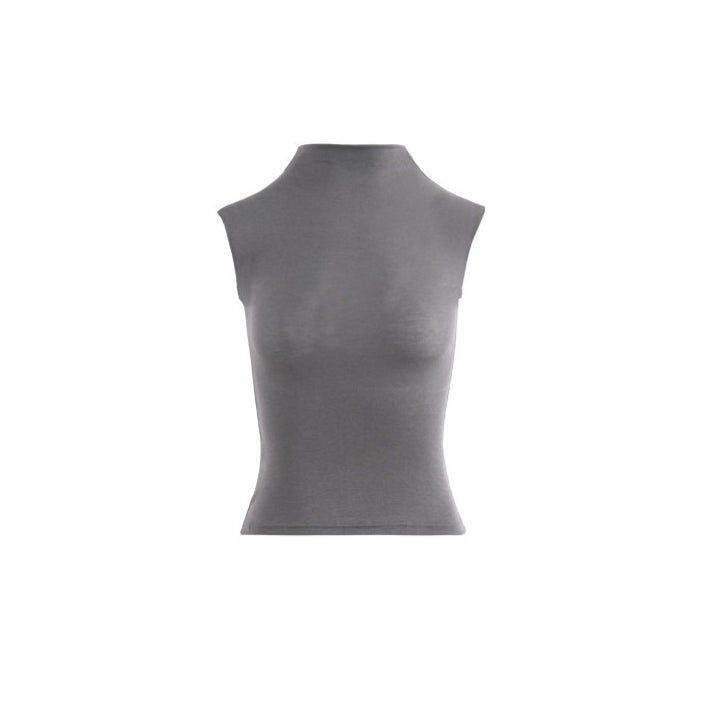 Silk Lyocell High-Neck Sleeveless Fitted T-Shirt
