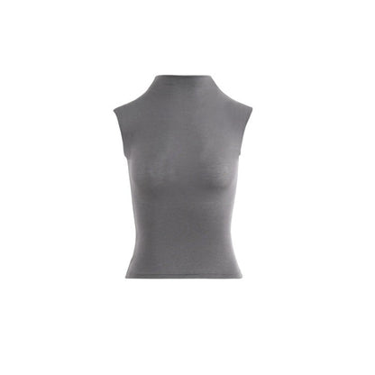 Silk Lyocell High-Neck Sleeveless Fitted T-Shirt