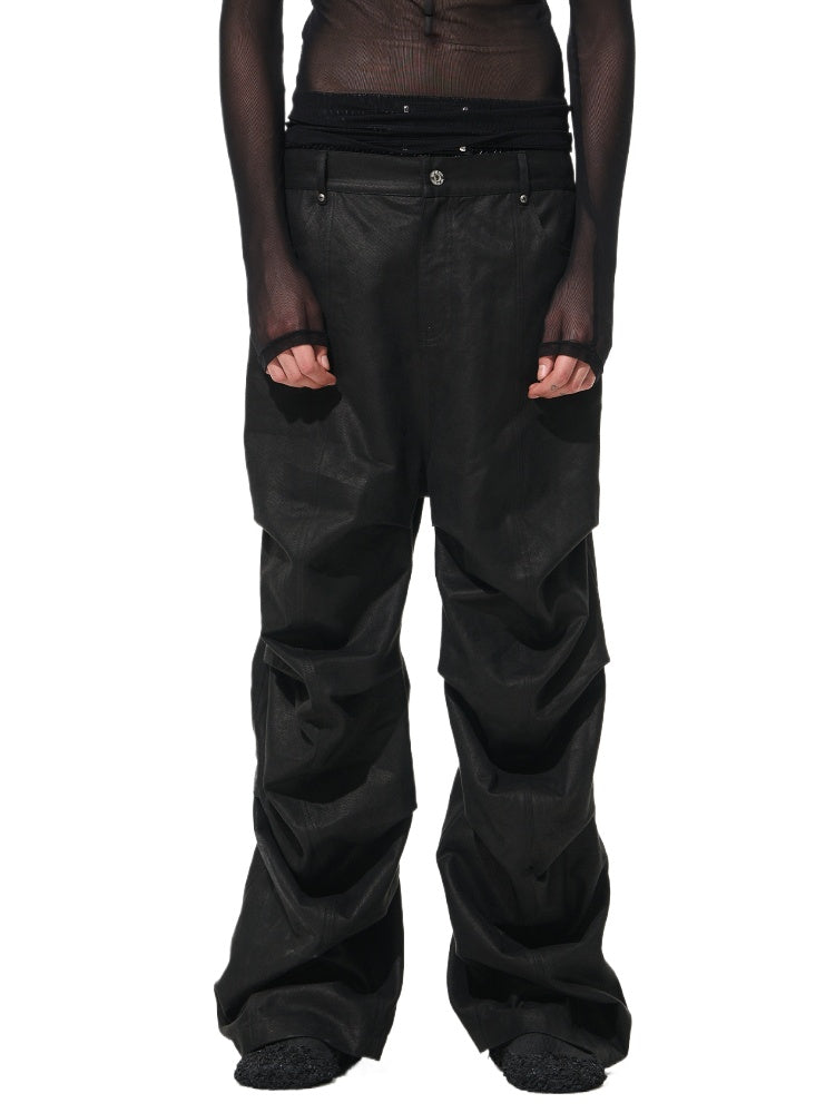 Black Crescent Pleat Cargo Pants