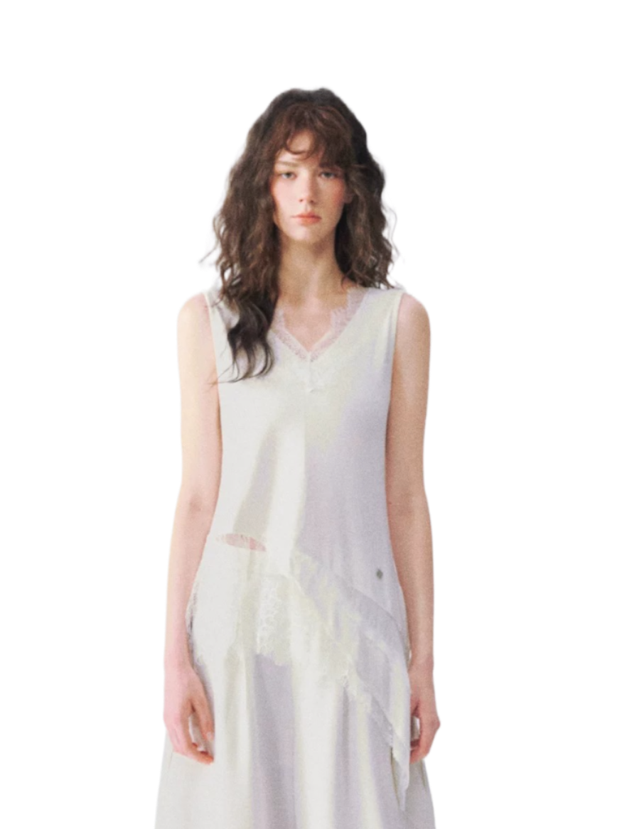 Asymmetrical Lace V-Neck Sleeveless Top