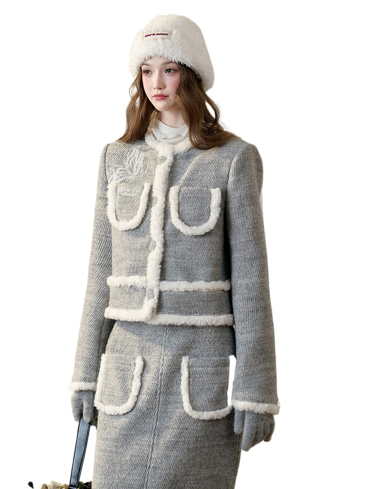 Galaxy Embroidered Wool Tweed Coat &amp; Skirt Set