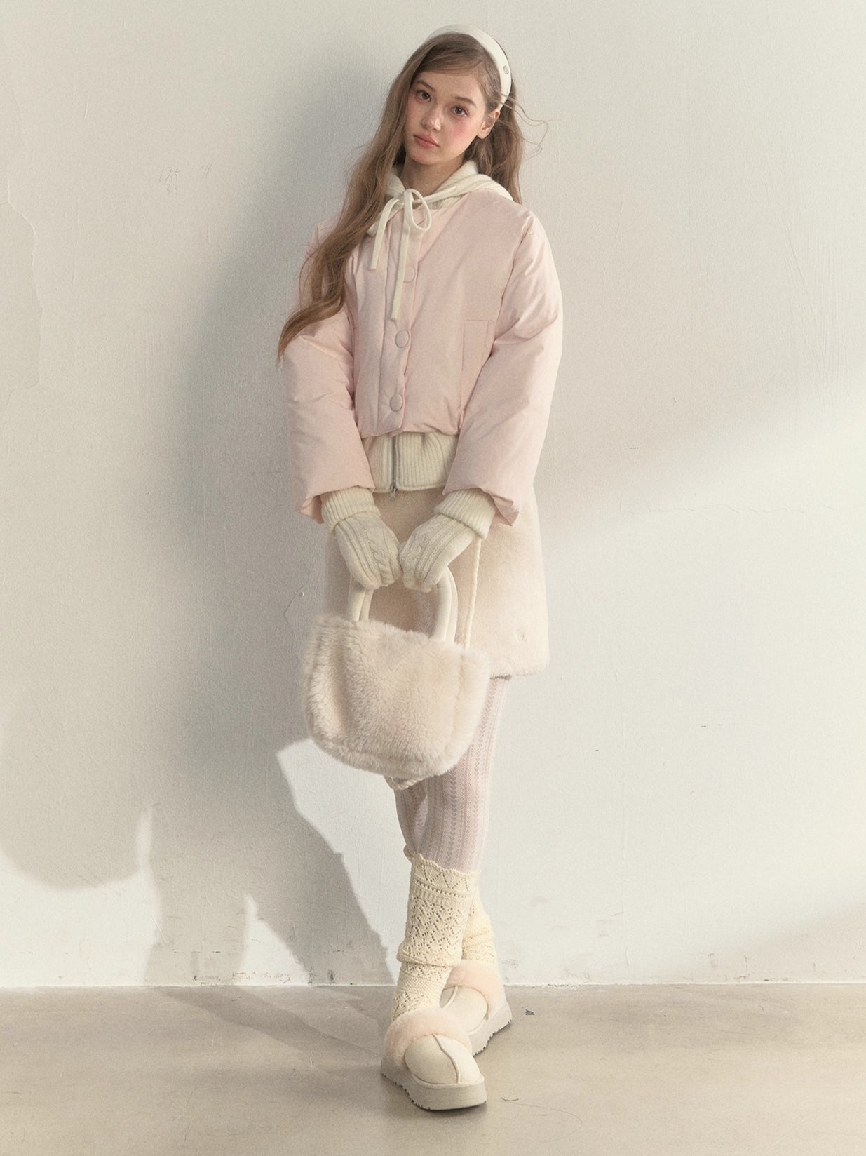 Glacier Pink Knit-Lined Hooded Down Jacket