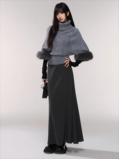 Cable-Knit Turtleneck Cape Sweater