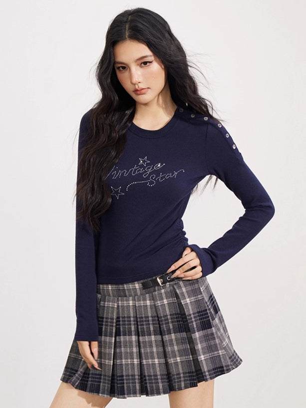 Rhinestone Star Fitted Long Sleeve T-Shirt