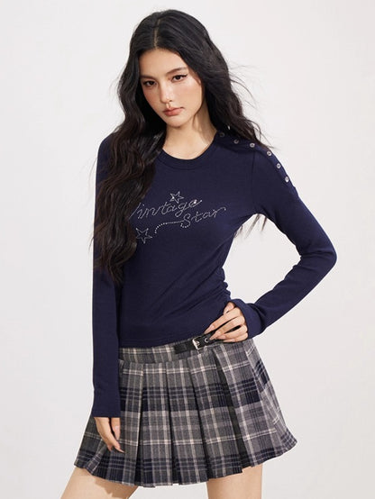 Rhinestone Star Fitted Long Sleeve T-Shirt