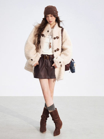 Wool-Blend Shearling Buttoned Jacket