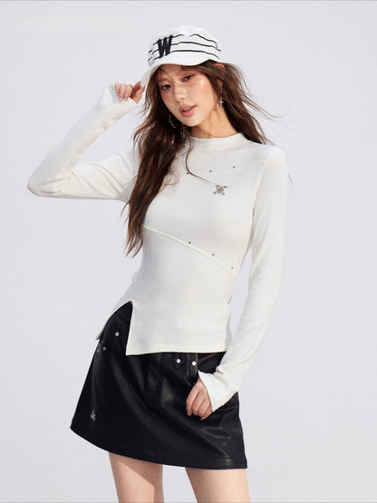 Slit Long-Sleeve Statement Base T-Shirt