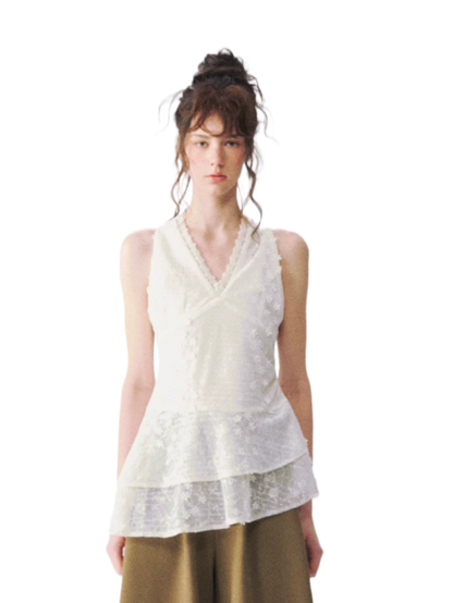 Jacquard Lace Halterneck V-Neck Tank Top