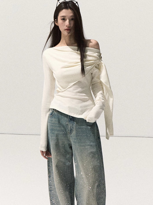 Draped Wrap-Neck Slim-Fit Knit Base Layer