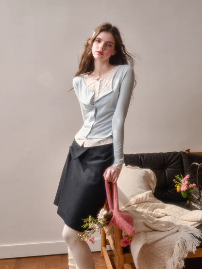 Cotton Layered-Effect Printed Cardigan