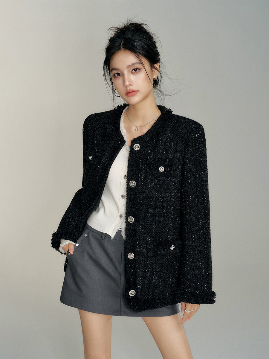 Chanel-Style Wool Outer Layer Down Jacket