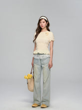 Three-Dimensional Flower Pleated Short-Sleeve Blouse - CHINASQUAD
