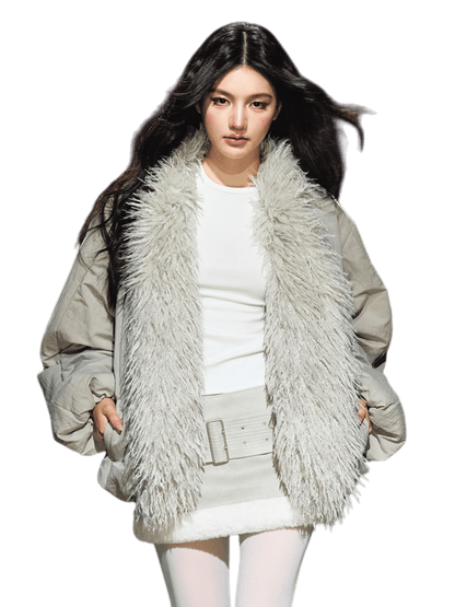 Plush-Collar Padded Cotton Coat