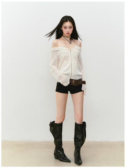 Knitted Floral Convertible Hollow-out Coat - CHINASQUAD