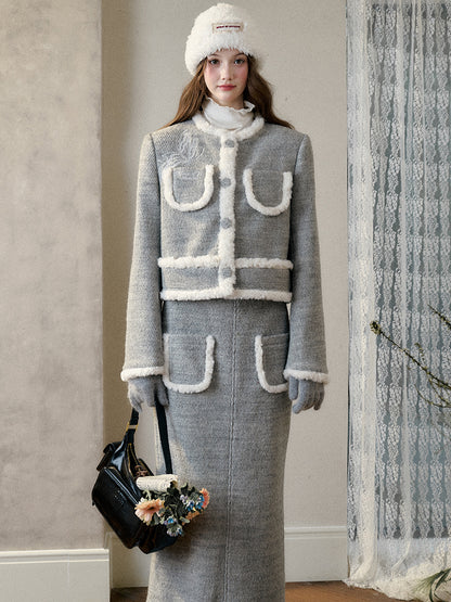 Galaxy Embroidered Wool Tweed Coat &amp; Skirt Set