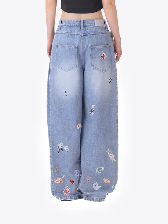 Blue Teddy Denim Wide-Leg Pants