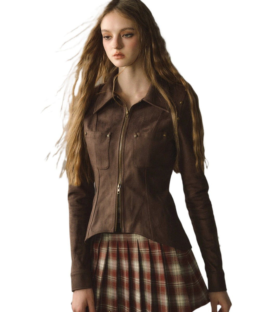 Coffee Metal Zipper Shirt - CHINASQUAD