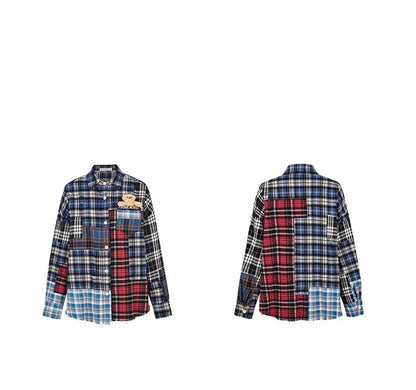 Teddy Patchwork Plaid Shirt Jacket