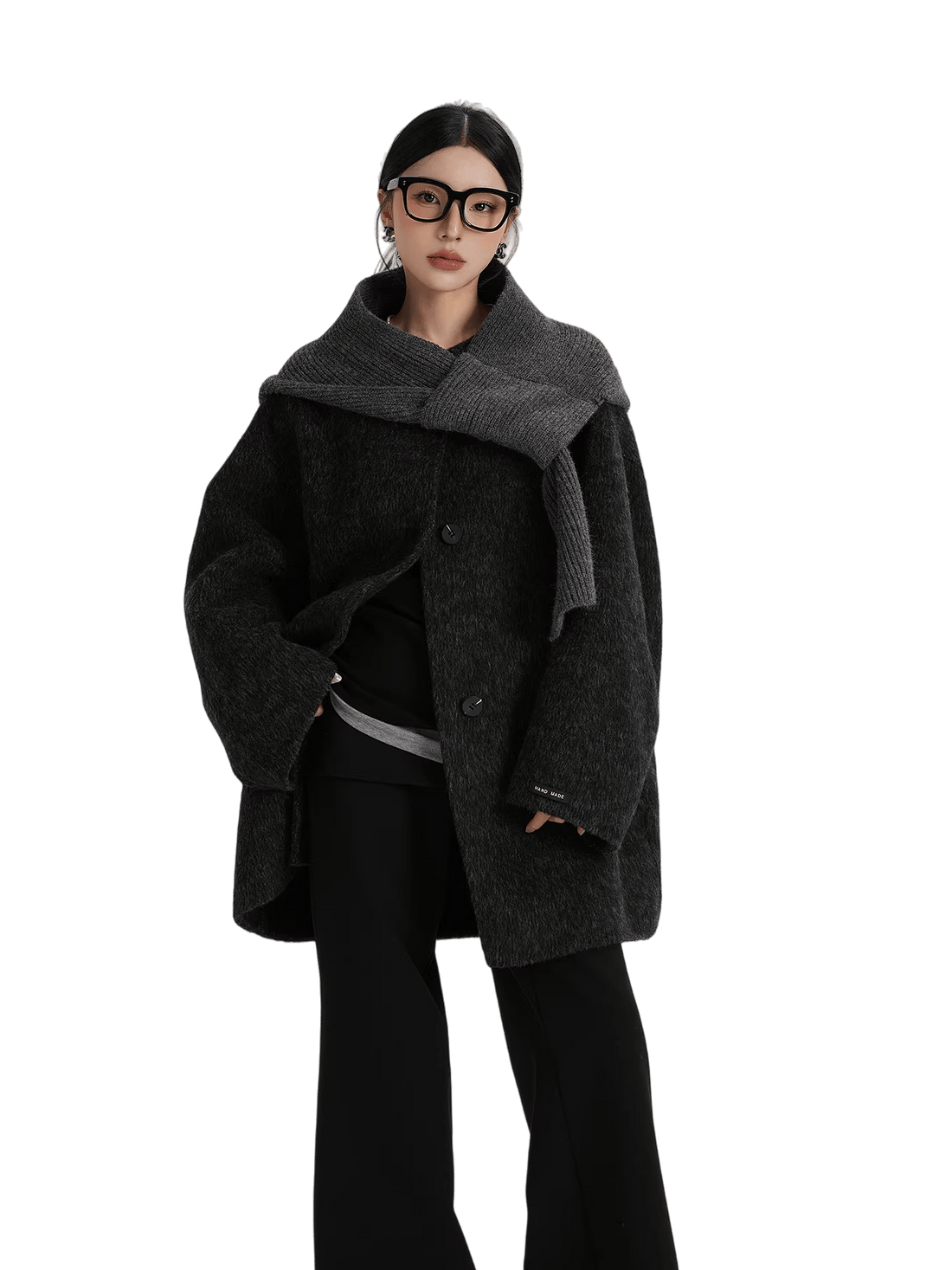 Knitted Hooded Scarf Mid-Length Wool Coat